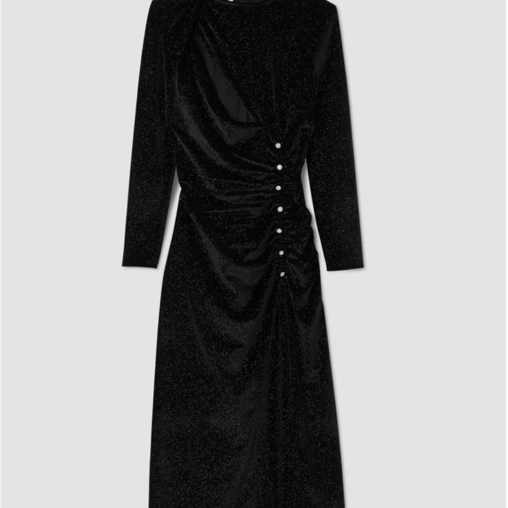 Sandro Black Shimmer Long Sleeve Dress